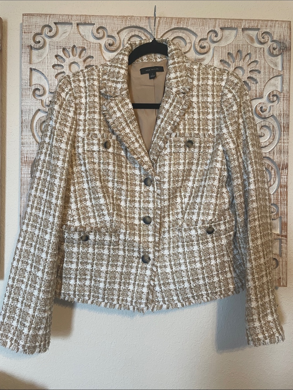 Ann Taylor Tan and White Tweed Blazer